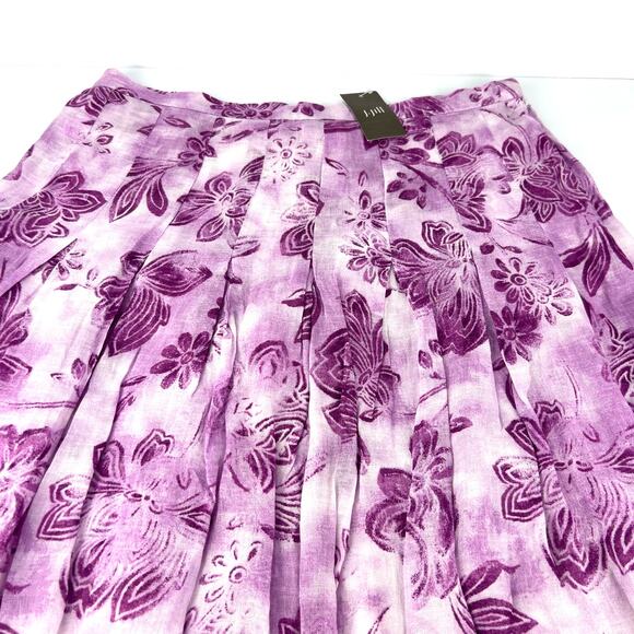 NEW J Jill 10 Women's 100% Linen Flowy Full Maxi Skirt Lined Purple Floral - Picture 4 of 12